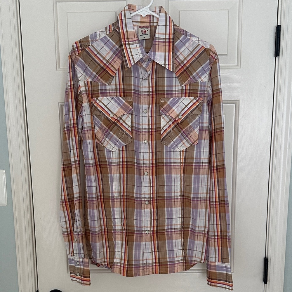 True Religion Men's Plaid Shirt - Brown and Lavender